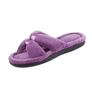 isotoner womens microterry satin x-slide slippers, ultraviolet, 7.5-8 us