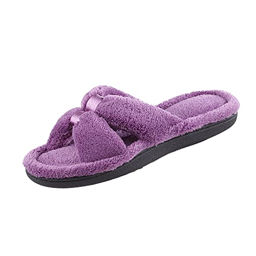 isotoner womens Microterry Satin X-slide slippers, Ultraviolet, 7.5-8 US