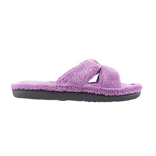 isotoner womens Microterry Satin X-slide slippers, Ultraviolet, 7.5-8 US