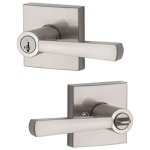 baldwin spyglass , entry door handle reversible lever with keyed lock featuring smartkey re-key technology and microban protection, in satin nickel