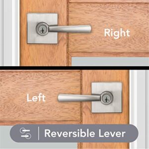 Baldwin Spyglass , Entry Door Handle Reversible Lever with Keyed Lock Featuring SmartKey Re-key Technology and Microban Protection, in Satin Nickel