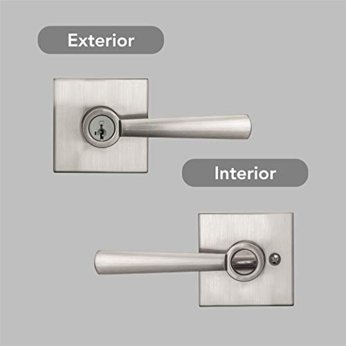 Baldwin Spyglass , Entry Door Handle Reversible Lever with Keyed Lock Featuring SmartKey Re-key Technology and Microban Protection, in Satin Nickel