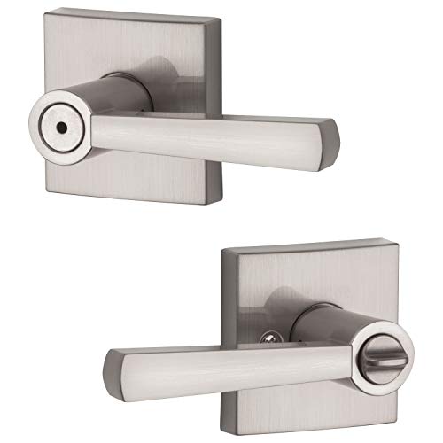 Baldwin Spyglass , Interior Privacy Door Handle Reversible Lever for Bedroom/Bathroom, Keyless Door Lock With Microban Protection, in Satin Nickel