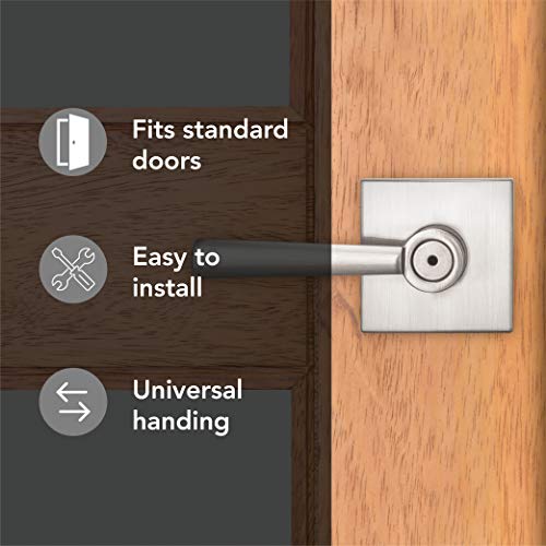 Baldwin Spyglass , Interior Privacy Door Handle Reversible Lever for Bedroom/Bathroom, Keyless Door Lock With Microban Protection, in Satin Nickel