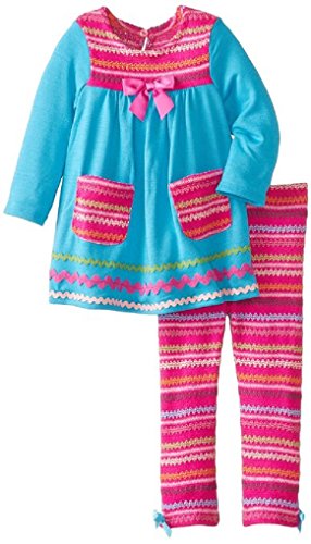 Bonnie Jean Girls Sweater Knit Dress Legging Outfit, Blue, 12M