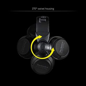 Technics Professional DJ Headphones with 40mm CCAW Voice Coil Drivers, 270° Swivel Housing and Locking Detachable Cord; Lightweight, Foldable High Input - EAH-DJ1200 (Black)