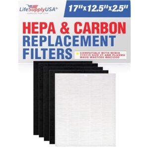 lifesupplyusa true hepa + 4 carbon replacement filters compatible with winix 115115 size 21 and plasma wave wac5300, wac5500, wac6300, 5000, 5000b, 5300, 5500, 6300 & 9000