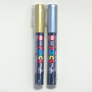 Uni Posca Paint Marker PC-1M Gold & Silver, 2 pens per Pack(Japan Import) [Komainu-Dou Original Package]