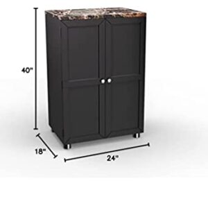 SEI Furniture Cape Town Contemporary Bar Liquor and Wine Cabinet with Storage, Faux Marble Countertop with Black Finish