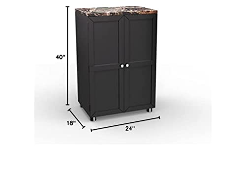 SEI Furniture Cape Town Contemporary Bar Liquor and Wine Cabinet with Storage, Faux Marble Countertop with Black Finish