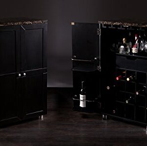 SEI Furniture Cape Town Contemporary Bar Liquor and Wine Cabinet with Storage, Faux Marble Countertop with Black Finish