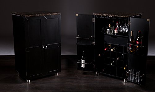 SEI Furniture Cape Town Contemporary Bar Liquor and Wine Cabinet with Storage, Faux Marble Countertop with Black Finish