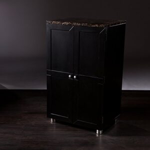 SEI Furniture Cape Town Contemporary Bar Liquor and Wine Cabinet with Storage, Faux Marble Countertop with Black Finish