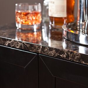 SEI Furniture Cape Town Contemporary Bar Liquor and Wine Cabinet with Storage, Faux Marble Countertop with Black Finish