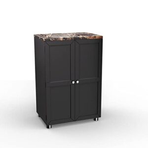 SEI Furniture Cape Town Contemporary Bar Liquor and Wine Cabinet with Storage, Faux Marble Countertop with Black Finish