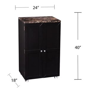 SEI Furniture Cape Town Contemporary Bar Liquor and Wine Cabinet with Storage, Faux Marble Countertop with Black Finish