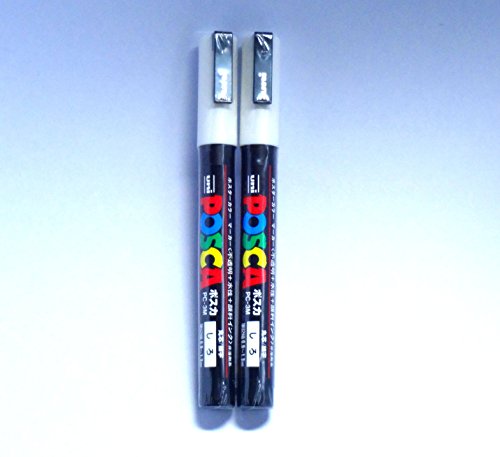 Uni Posca Paint Marker PC-3M White, 2 pens per Pack (Japan Import) [Komainu-Dou Original Package]