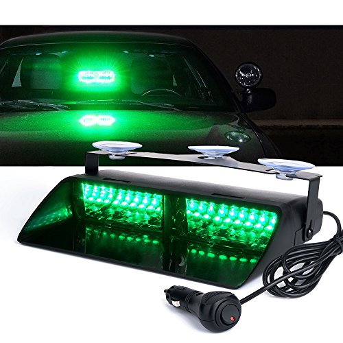 Xprite LED High Intensity Windshield Dash Emergency Strobe Lights w/Suction Cups for Police Law Enforcement Vehicles Truck Interior Roof Hazard Warning Flash Light Green (Others Color Available)