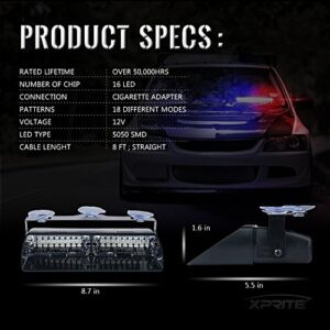 Xprite LED High Intensity Windshield Dash Emergency Strobe Lights w/Suction Cups for Police Law Enforcement Vehicles Truck Interior Roof Hazard Warning Flash Light Green (Others Color Available)