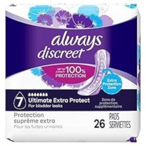 always discreet adult incontinence pads for women, maximum absorbency, long length, 39 count x 3 packs (117 count total)