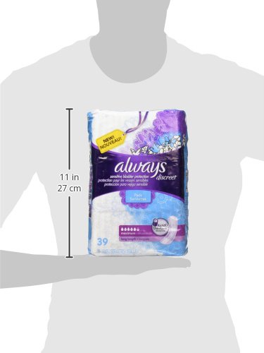 Always Discreet Incontinence Pads for Women, Heavy Absorbency, Long Length, 39 Count