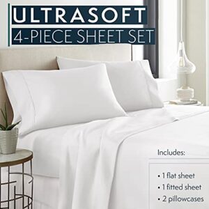 HC COLLECTION California King Sheet Set - Deep Pocket Bed Sheets - Extra Soft - 4 PC Set, Easy Care, Machine Washable - Cooling White Sheets