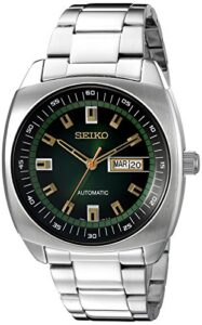 seiko snkm97 automatic watch for men - recraft series - stainless steel case and bracelet, green dial, day/date calendar, 50m water resistant, and 41 hour power reserve