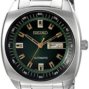 SEIKO SNKM97 Automatic Watch for Men - Recraft Series - Stainless Steel Case and Bracelet, Green Dial, Day/Date Calendar, 50m Water Resistant, and 41 Hour Power Reserve
