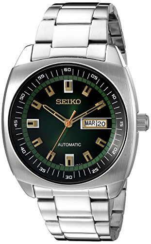 SEIKO SNKM97 Automatic Watch for Men - Recraft Series - Stainless Steel Case and Bracelet, Green Dial, Day/Date Calendar, 50m Water Resistant, and 41 Hour Power Reserve