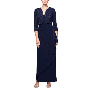 alex evenings women's empire waist bolero jacket dress (petite and regular sizes) -close out, navy, 14p