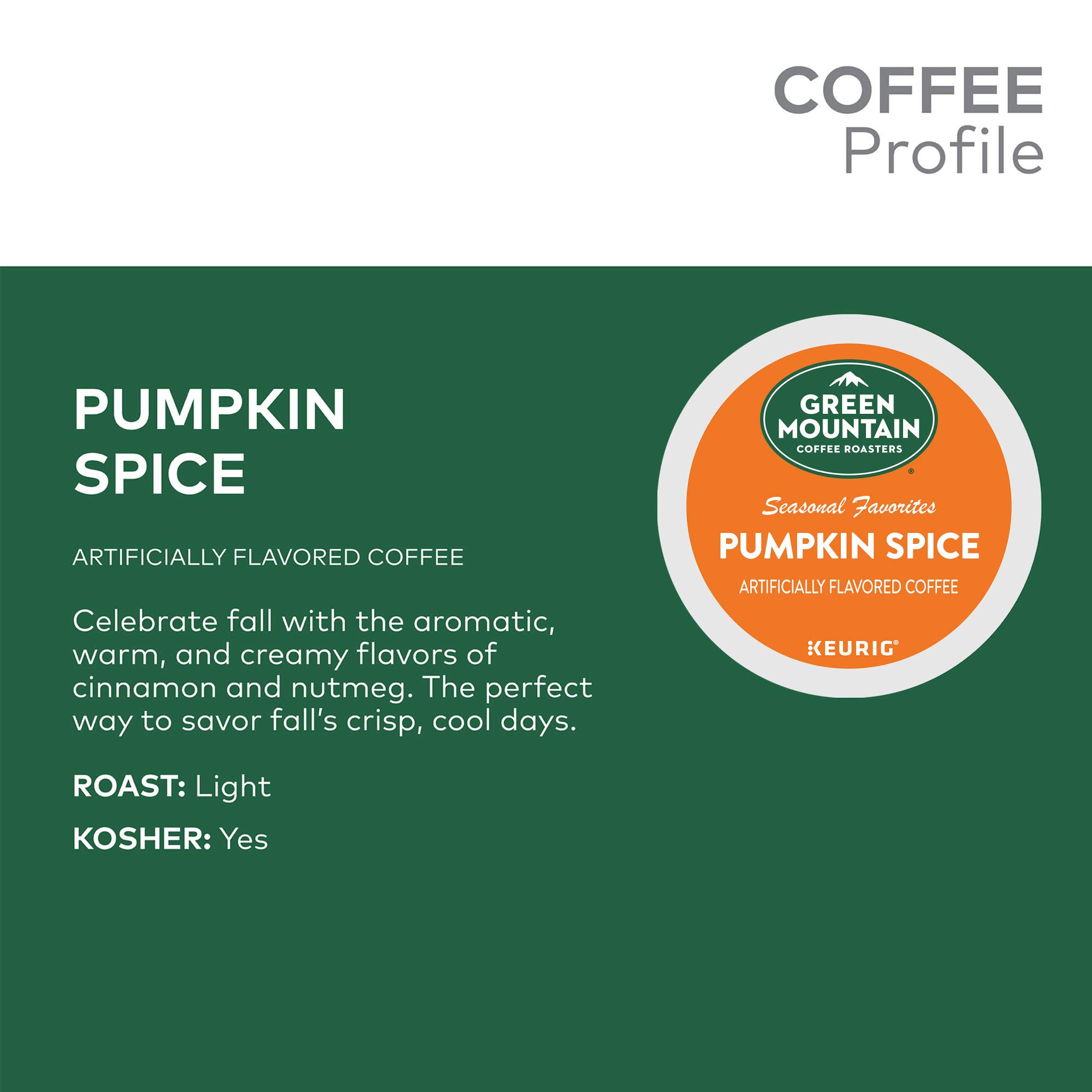 Green Mountain Coffee Roasters Pumpkin Spice, Single-Serve Keurig K-Cup Pods, Flavored Light Roast Coffee, 72 Count, 12 Count (Pack of 6)