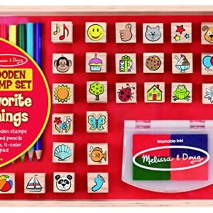 Melissa & Doug Wooden Stamp Set, Favorite Things - 26 Stamps, 4-Color Stamp Pad With Washable Ink For Art Projects For Kids Ages 4+