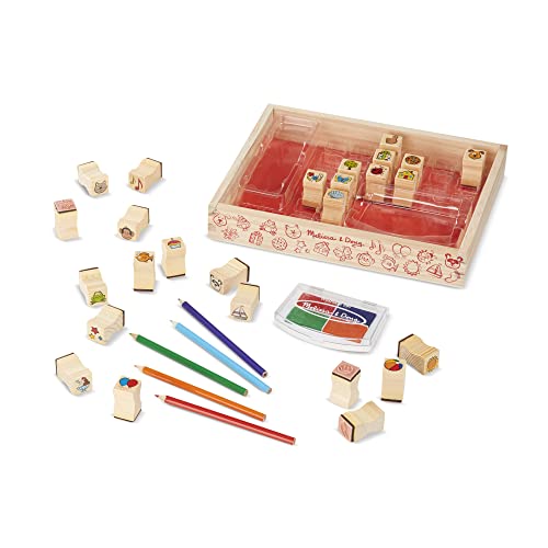 Melissa & Doug Wooden Stamp Set, Favorite Things - 26 Stamps, 4-Color Stamp Pad With Washable Ink For Art Projects For Kids Ages 4+