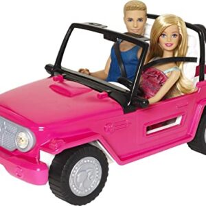 Barbie Car Beach Cruiser with Doll in Sundress and Ken Outfit, Pink 2-Seater Open Toy