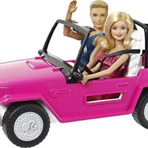 Barbie Car Beach Cruiser with Doll in Sundress and Ken Outfit, Pink 2-Seater Open Toy