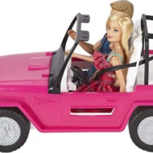 Barbie Car Beach Cruiser with Doll in Sundress and Ken Outfit, Pink 2-Seater Open Toy