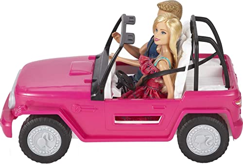 Barbie Car Beach Cruiser with Doll in Sundress and Ken Outfit, Pink 2-Seater Open Toy