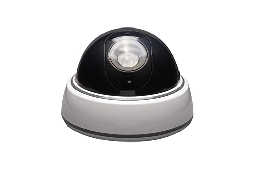 SABRE Fake Dome Security Camera, Flashing Red Light For Nighttime Visibility, Realistic Design Deters Intruders, Battery Operated, No Wiring Required, Fake Dummy Camera, White