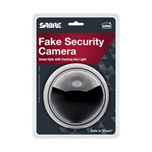 SABRE Fake Dome Security Camera, Flashing Red Light For Nighttime Visibility, Realistic Design Deters Intruders, Battery Operated, No Wiring Required, Fake Dummy Camera, White