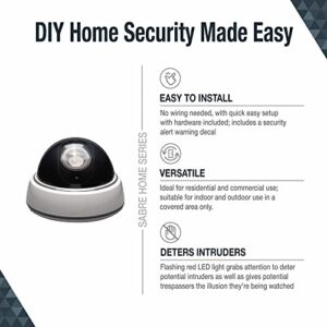 SABRE Fake Dome Security Camera, Flashing Red Light For Nighttime Visibility, Realistic Design Deters Intruders, Battery Operated, No Wiring Required, Fake Dummy Camera, White