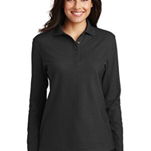 Port Authority Ladies Silk Touch Long Sleeve Polo M Black