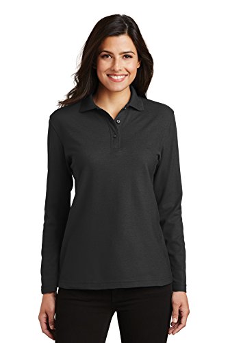 Port Authority Ladies Silk Touch Long Sleeve Polo M Black