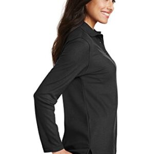 Port Authority Ladies Silk Touch Long Sleeve Polo M Black