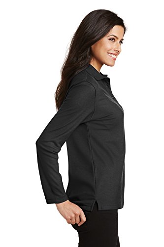 Port Authority Ladies Silk Touch Long Sleeve Polo M Black