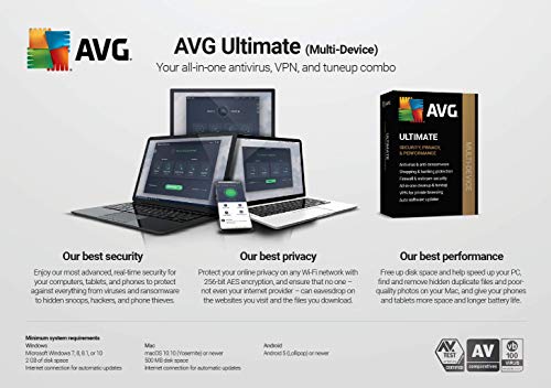 AVG Ultimate 2022 | Antivirus+Cleaner+VPN | 5 Devices, 2 Years [PC/Mac/Mobile Download]