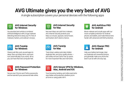 AVG Ultimate 2022 | Antivirus+Cleaner+VPN | 5 Devices, 2 Years [PC/Mac/Mobile Download]