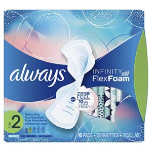 Always Infinity Size 2 Feminine Pads with Wings, Super Absorbency, Unscented, 16 Count (Packaging May Vary) (Packaging May Vary)