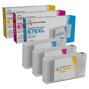 ld products remanufactured ink cartridge replacement for epson 676xl t676xl high yield (cyan, magenta, yellow, 3-pack) workforce wp-4020 wp-4530 wp-4540 wp-4010 wp-4023 wp-4090 wp-4520 wp-4533 wp-4590