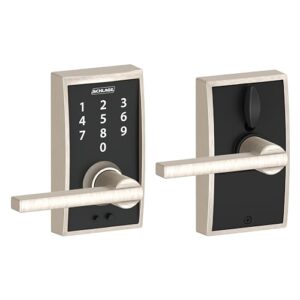 schlage fe695 cen 619 lat touch century lock with latitude lever, electronic keyless entry lock, satin nickel