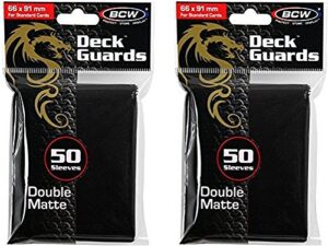bcw 2 50ct packs (100) mat deck guard black double matte finish for standard size collectible cards - deck protector sleeves for mtg magic the gathering, pokemon, l5r, wow, [2-pack bundle] by bcw gaming